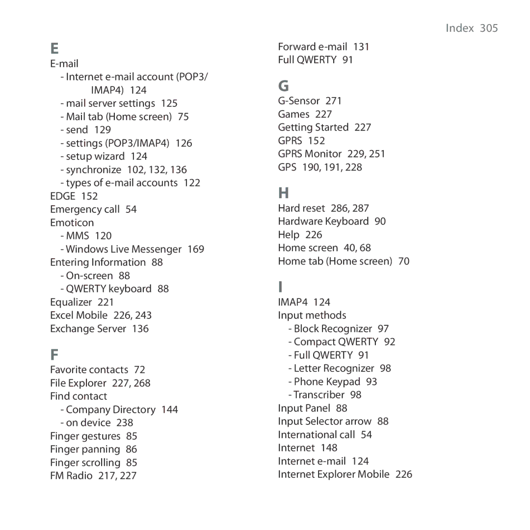 HTC RAPH100 user manual Index  